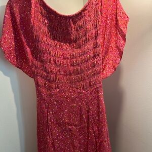 Pink Floral Smocked Midi Dress